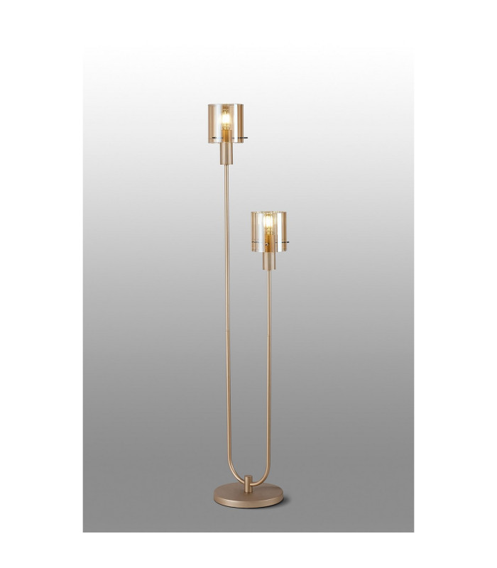 Hudson Stepped Floor Lamp 2 Light E27 Light Gold/Amber Wide Line Glass-3