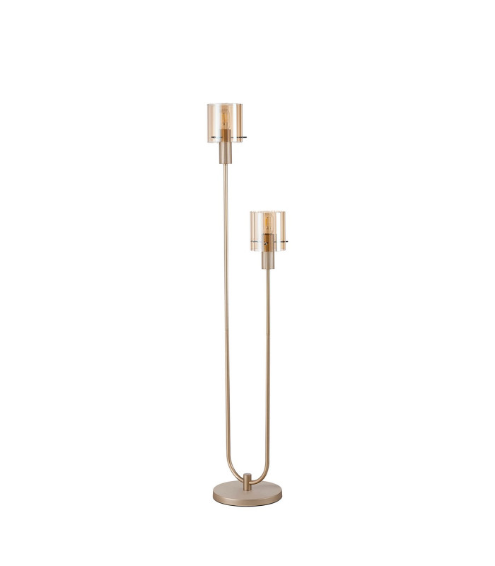 Hudson Stepped Floor Lamp 2 Light E27 Light Gold/Amber Wide Line Glass-4