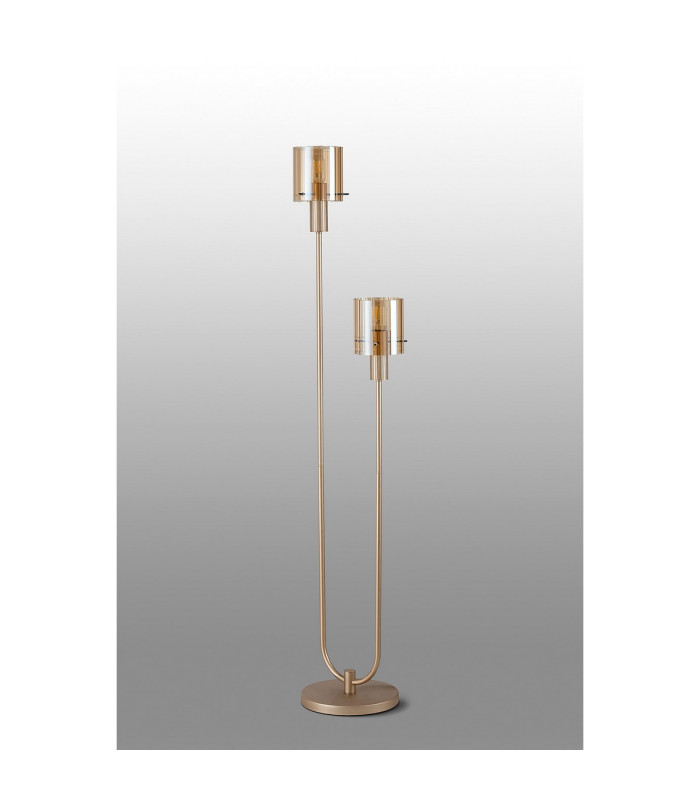 Hudson Stepped Floor Lamp 2 Light E27 Light Gold/Amber Wide Line Glass-7