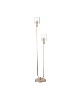 Hudson Stepped Floor Lamp 2 Light E27 Light Gold/Clear Wide Line Glass-1
