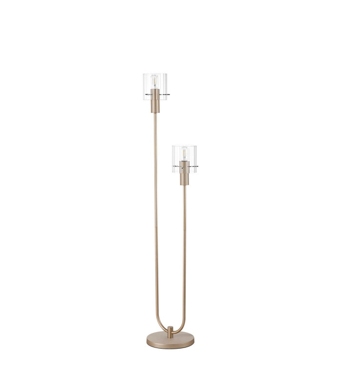 Hudson Stepped Floor Lamp 2 Light E27 Light Gold/Clear Wide Line Glass-4
