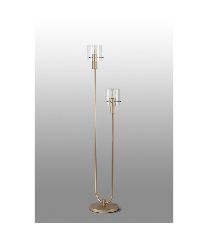 Hudson Stepped Floor Lamp 2 Light E27 Light Gold/Clear Wide Line Glass-7