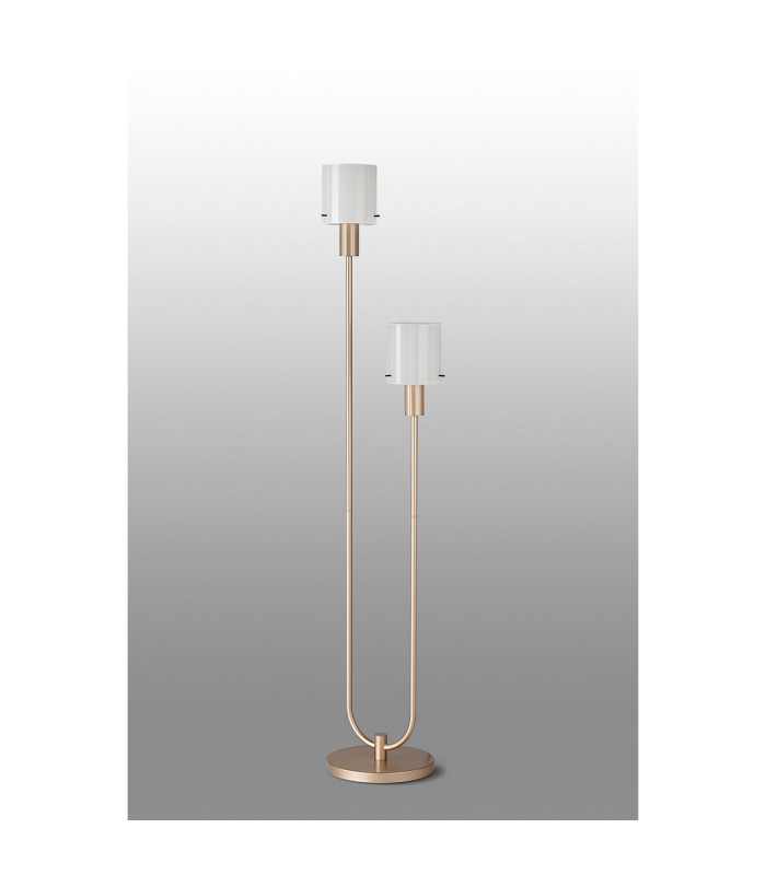 Hudson Stepped Floor Lamp 2 Light E27 Light Gold/Gloss White Wide Line Glass-7