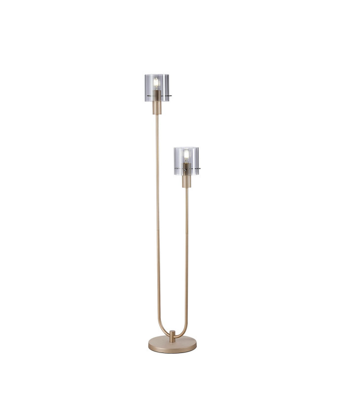 Hudson Stepped Floor Lamp 2 Light E27 Light Gold/Smoke Wide Line Glass-1