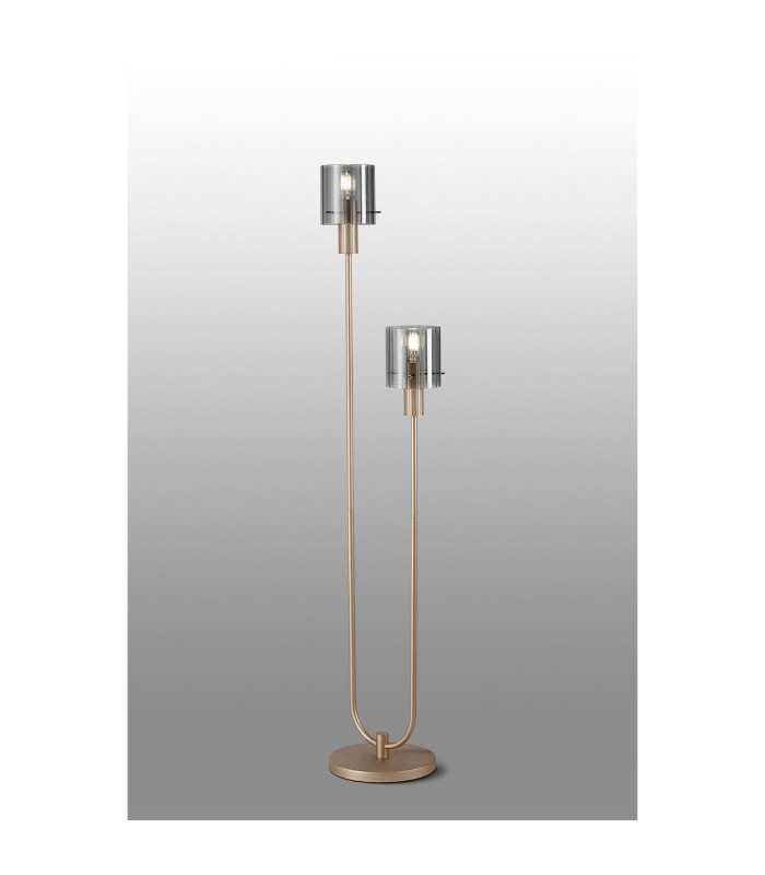 Hudson Stepped Floor Lamp 2 Light E27 Light Gold/Smoke Wide Line Glass-3