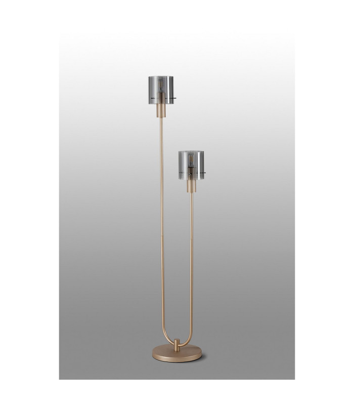 Hudson Stepped Floor Lamp 2 Light E27 Light Gold/Smoke Wide Line Glass-7