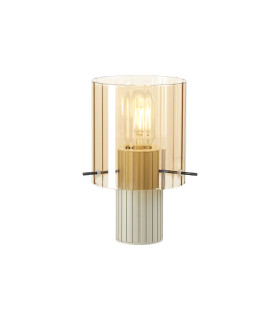 Hudson Table Lamp 1 Light E27 Beige Stone/Amber Wide Line Glass-1