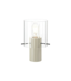Hudson Table Lamp 1 Light E27 Beige Stone/Clear Wide Line Glass-1