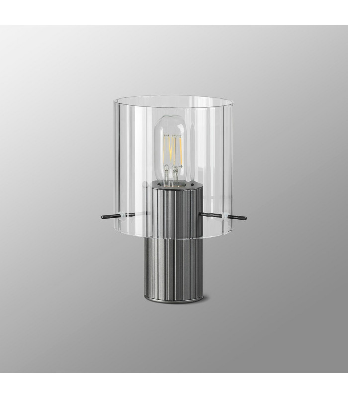 Hudson Table Lamp 1 Light E27 Dark Grey/Clear Wide Line Glass-7