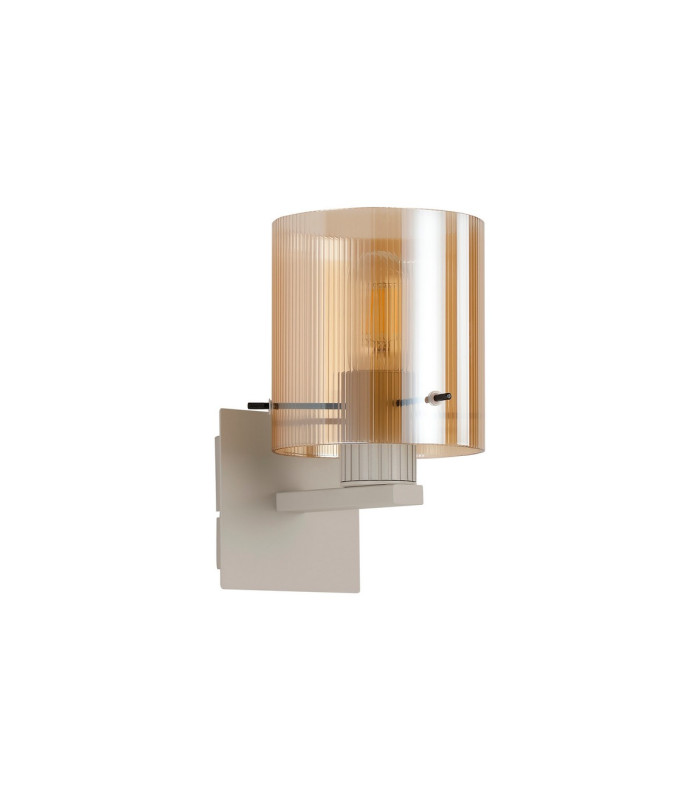 Hudson Single Switched Wall Lamp 1 Light E27 Beige Stone/Amber Narrow Line Glass-4