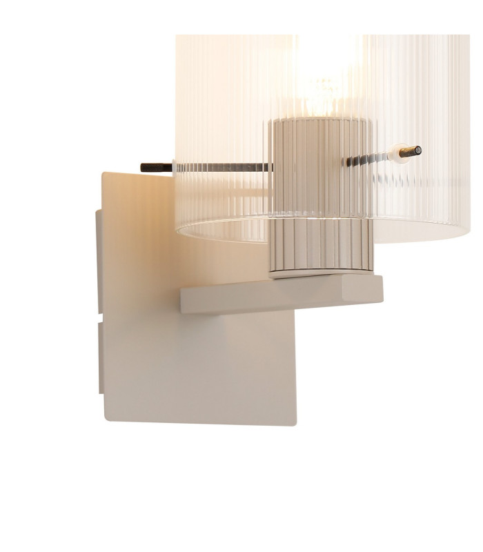 Hudson Single Switched Wall Lamp 1 Light E27 Beige Stone/Clear Narrow Line Glass-5
