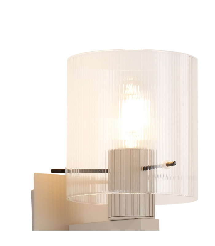 Hudson Single Switched Wall Lamp 1 Light E27 Beige Stone/Clear Narrow Line Glass-6