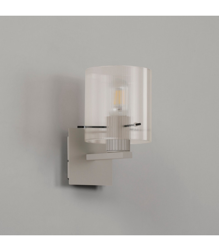Hudson Single Switched Wall Lamp 1 Light E27 Beige Stone/Clear Narrow Line Glass-7
