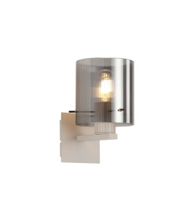 Hudson Single Switched Wall Lamp 1 Light E27 Beige Stone/Smoke Narrow Line Glass-1