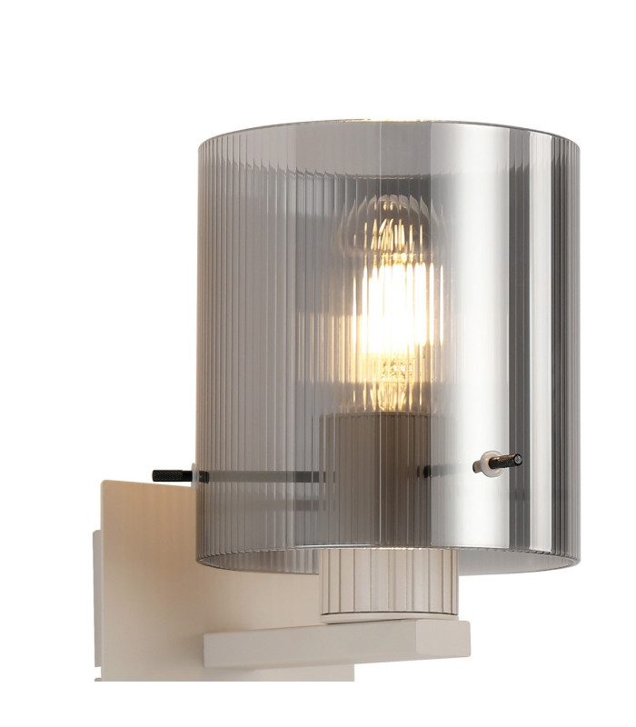 Hudson Single Switched Wall Lamp 1 Light E27 Beige Stone/Smoke Narrow Line Glass-6