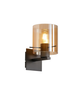Hudson Single Switched Wall Lamp 1 Light E27 Dark Grey/Amber Narrow Line Glass-1