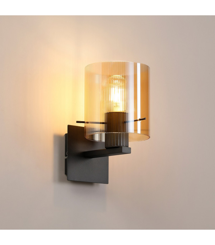Hudson Single Switched Wall Lamp 1 Light E27 Dark Grey/Amber Narrow Line Glass-3
