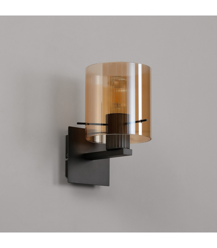 Hudson Single Switched Wall Lamp 1 Light E27 Dark Grey/Amber Narrow Line Glass-7