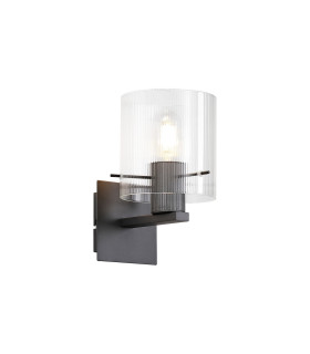 Hudson Single Switched Wall Lamp 1 Light E27 Dark Grey/Clear Narrow Line Glass-1