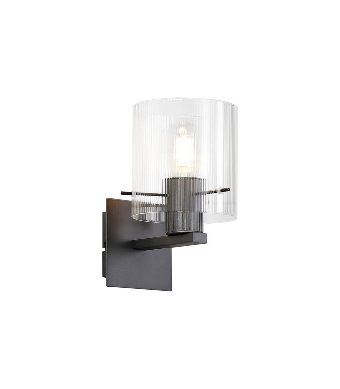 Hudson Single Switched Wall Lamp 1 Light E27 Dark Grey/Clear Narrow Line Glass-1