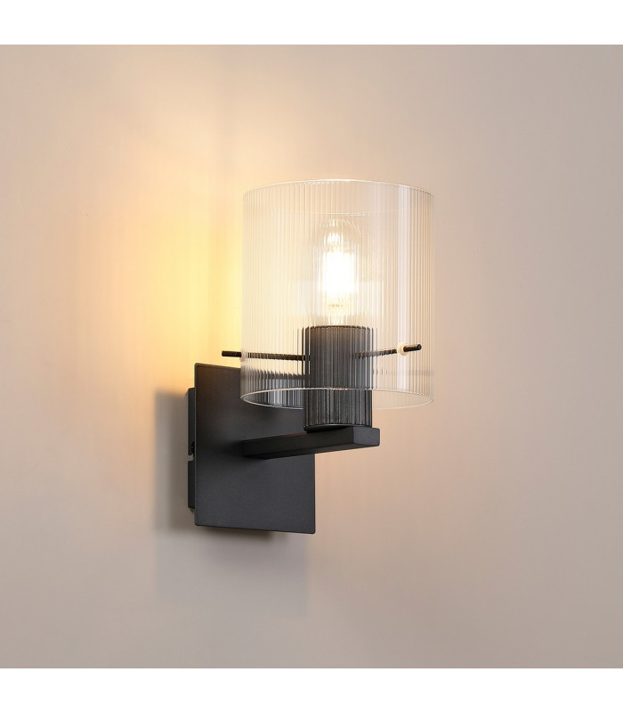 Hudson Single Switched Wall Lamp 1 Light E27 Dark Grey/Clear Narrow Line Glass-3