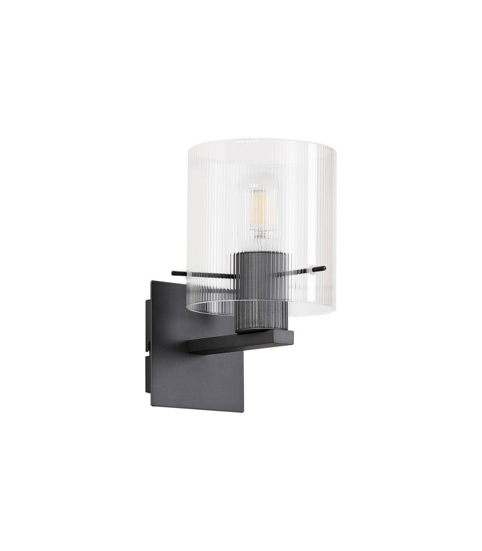 Hudson Single Switched Wall Lamp 1 Light E27 Dark Grey/Clear Narrow Line Glass-4