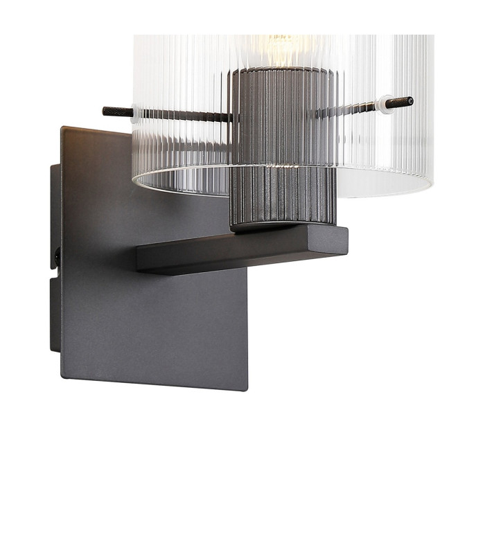 Hudson Single Switched Wall Lamp 1 Light E27 Dark Grey/Clear Narrow Line Glass-5