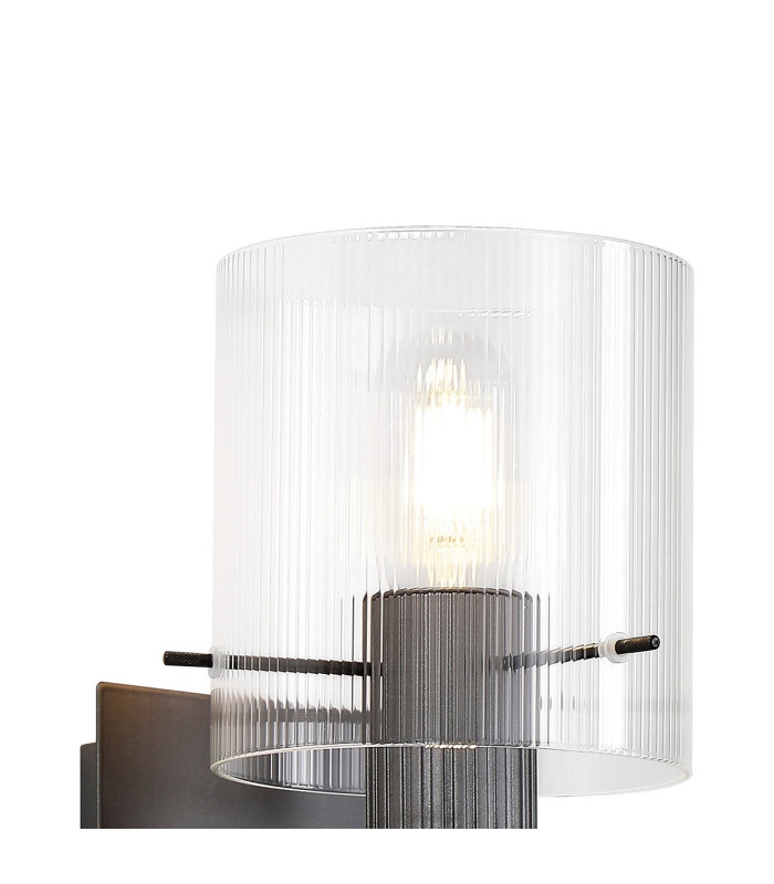 Hudson Single Switched Wall Lamp 1 Light E27 Dark Grey/Clear Narrow Line Glass-6