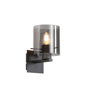 Hudson Single Switched Wall Lamp 1 Light E27 Dark Grey/Smoke Narrow Line Glass-1