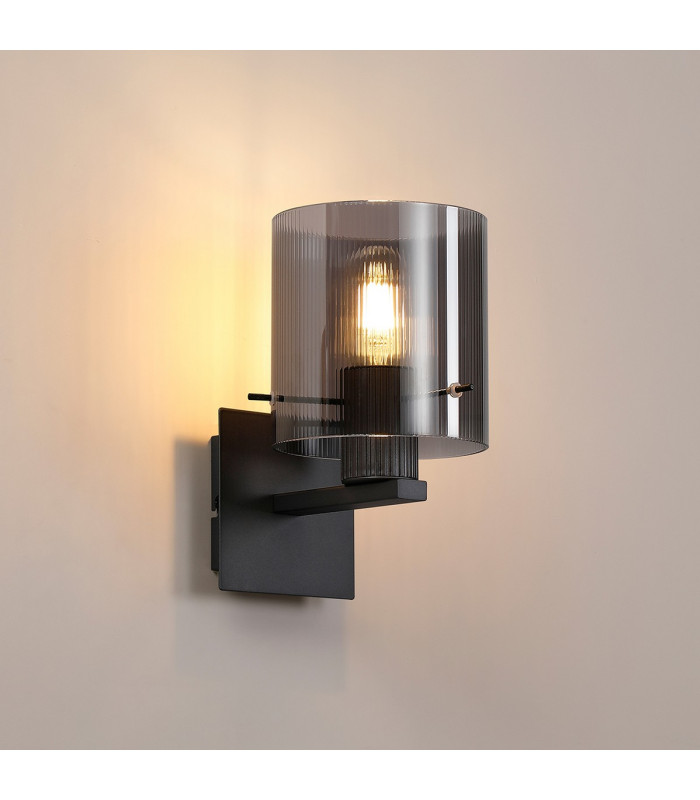 Hudson Single Switched Wall Lamp 1 Light E27 Dark Grey/Smoke Narrow Line Glass-3