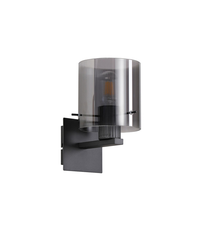 Hudson Single Switched Wall Lamp 1 Light E27 Dark Grey/Smoke Narrow Line Glass-4