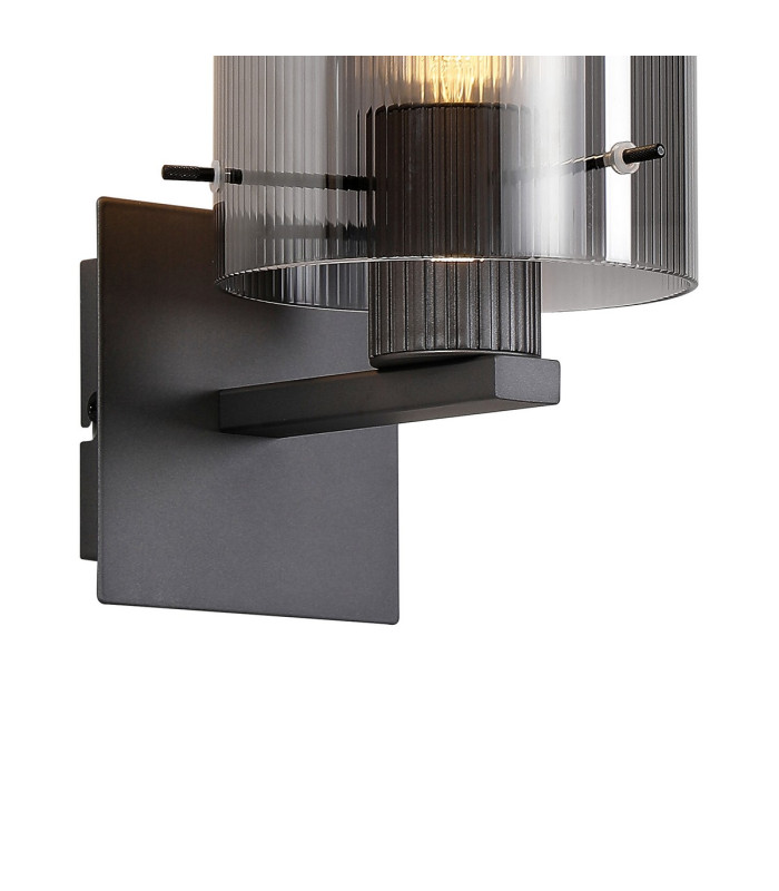 Hudson Single Switched Wall Lamp 1 Light E27 Dark Grey/Smoke Narrow Line Glass-5