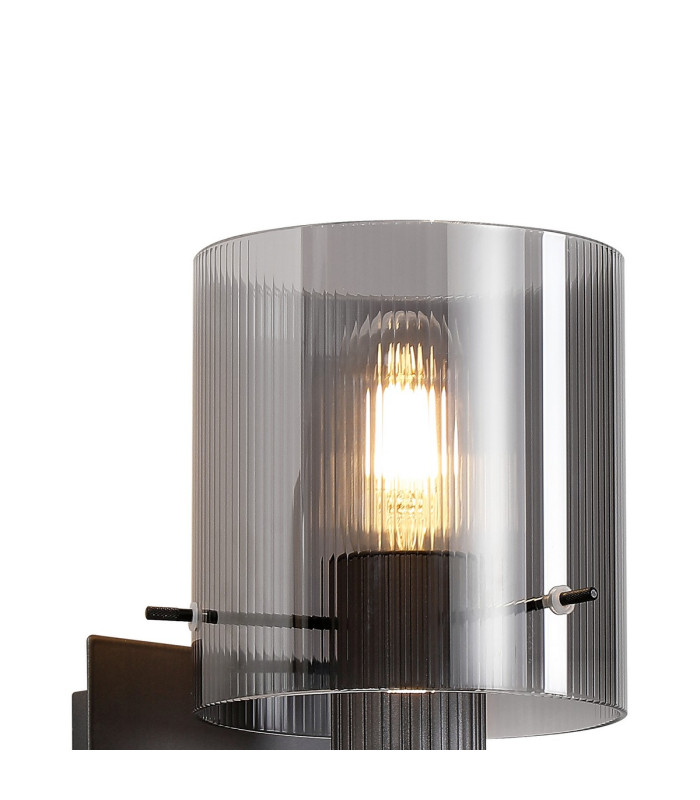Hudson Single Switched Wall Lamp 1 Light E27 Dark Grey/Smoke Narrow Line Glass-6