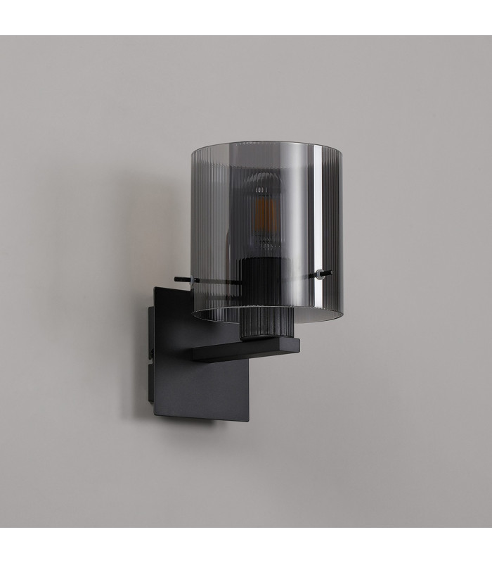 Hudson Single Switched Wall Lamp 1 Light E27 Dark Grey/Smoke Narrow Line Glass-7