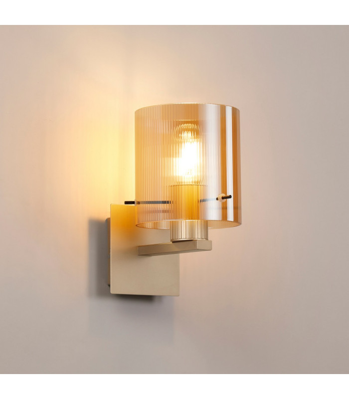 Hudson Single Switched Wall Lamp 1 Light E27 Light Gold/Amber Narrow Line Glass-3