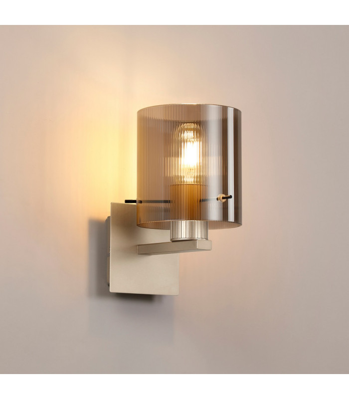 Hudson Single Switched Wall Lamp 1 Light E27 Light Gold/Smoke Narrow Line Glass-3