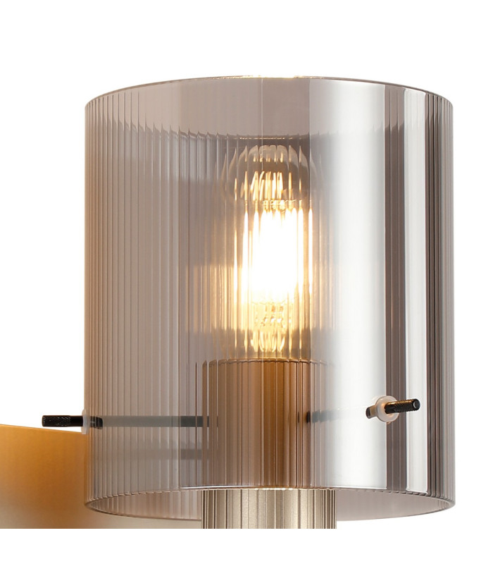Hudson Single Switched Wall Lamp 1 Light E27 Light Gold/Smoke Narrow Line Glass-6