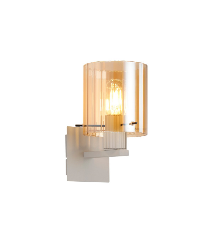 Hudson Single Switched Wall Lamp 1 Light E27 Beige Stone/Amber Wide Line Glass-1