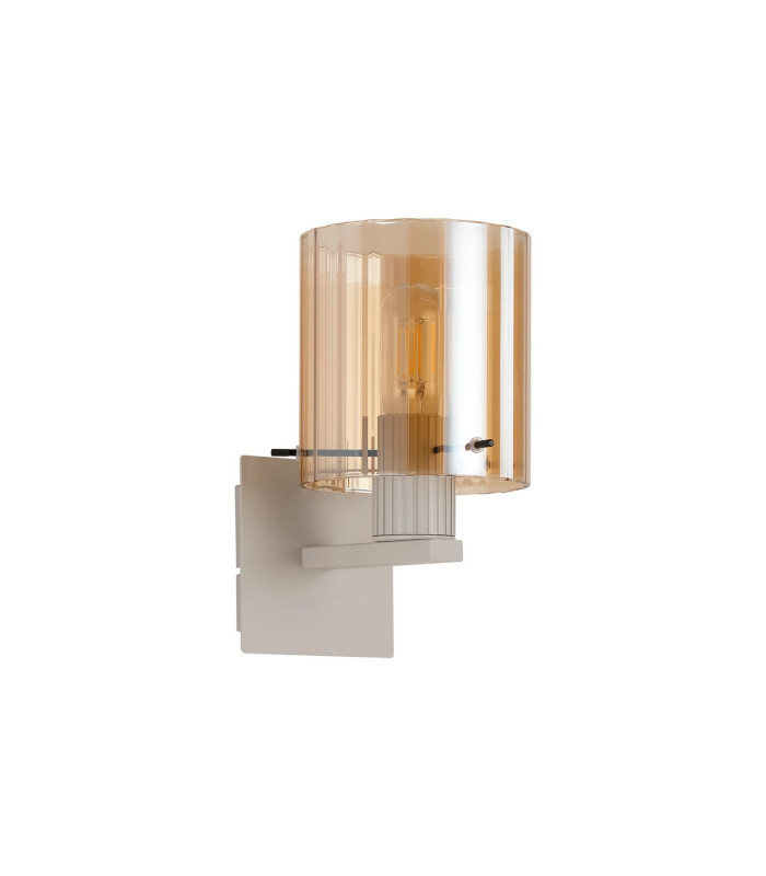 Hudson Single Switched Wall Lamp 1 Light E27 Beige Stone/Amber Wide Line Glass-4