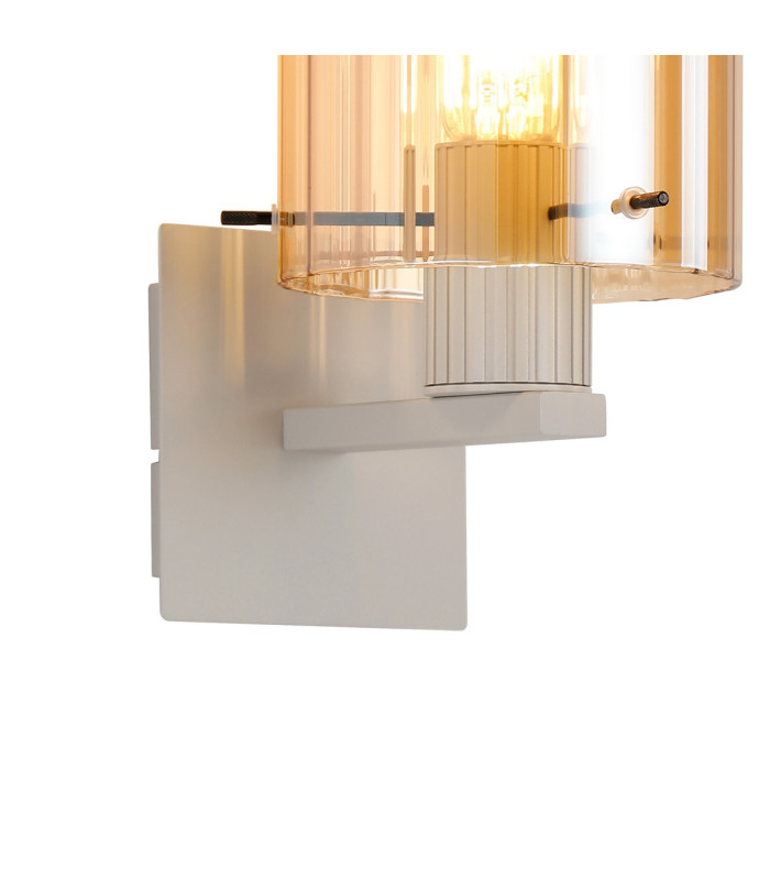 Hudson Single Switched Wall Lamp 1 Light E27 Beige Stone/Amber Wide Line Glass-5