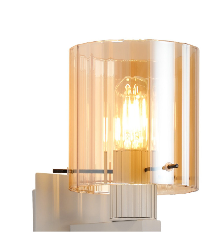 Hudson Single Switched Wall Lamp 1 Light E27 Beige Stone/Amber Wide Line Glass-6