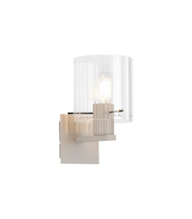 Hudson Single Switched Wall Lamp 1 Light E27 Beige Stone/Clear Wide Line Glass-1