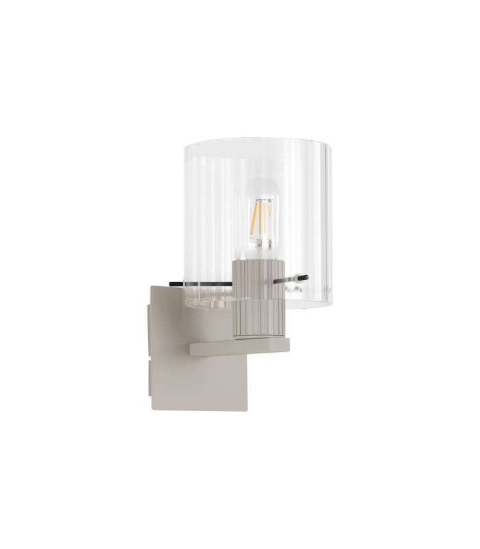Hudson Single Switched Wall Lamp 1 Light E27 Beige Stone/Clear Wide Line Glass-4
