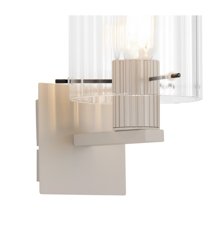 Hudson Single Switched Wall Lamp 1 Light E27 Beige Stone/Clear Wide Line Glass-5