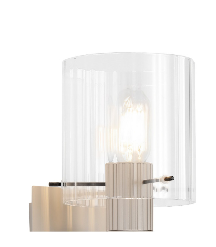 Hudson Single Switched Wall Lamp 1 Light E27 Beige Stone/Clear Wide Line Glass-6