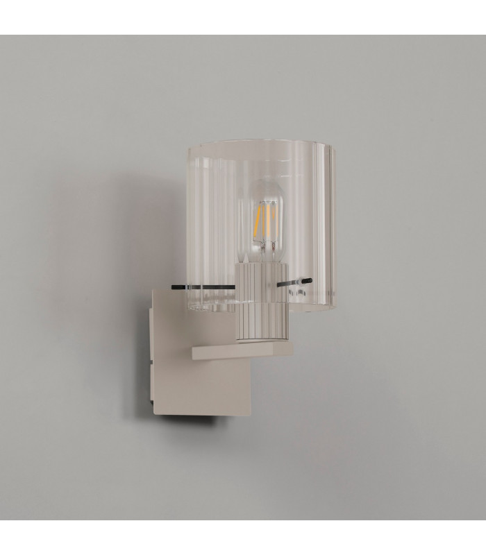 Hudson Single Switched Wall Lamp 1 Light E27 Beige Stone/Clear Wide Line Glass-7