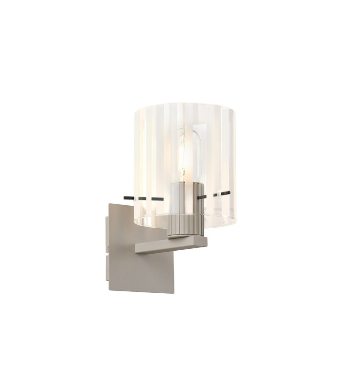 Hudson Single Switched Wall Lamp 1 Light E27 Beige Stone/Frosted/Clear Wide Line Glass-1