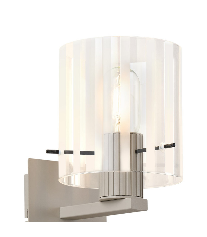 Hudson Single Switched Wall Lamp 1 Light E27 Beige Stone/Frosted/Clear Wide Line Glass-5