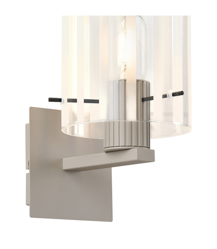 Hudson Single Switched Wall Lamp 1 Light E27 Beige Stone/Frosted/Clear Wide Line Glass-6