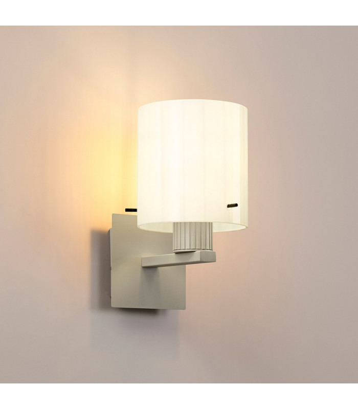 Hudson Single Switched Wall Lamp 1 Light E27 Beige Stone/Gloss White Wide Line Glass-3